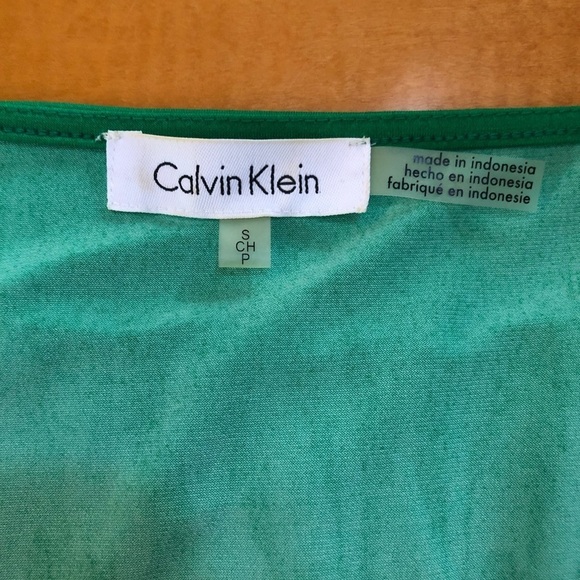 CALVIN KLEIN Green Black Bateau Neck Silky 3/4 sleeve top Women’s size small - Picture 5 of 13